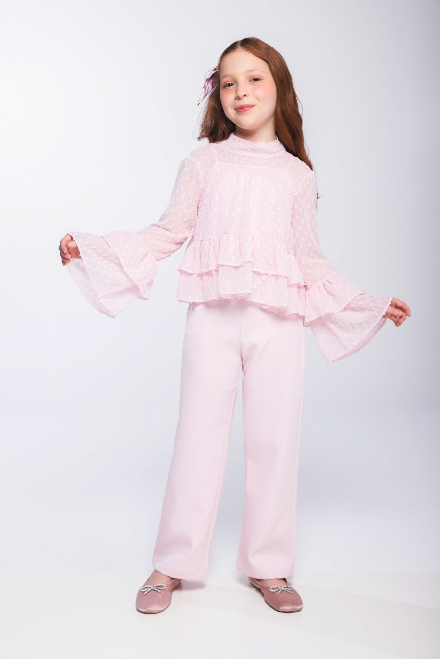 Conjunto Infantil Blusa Chiffon com Babados e Calça Alfaiataria - Luluzinha