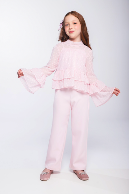 Conjunto Infantil Blusa Chiffon com Babados e Calça Alfaiataria - Luluzinha