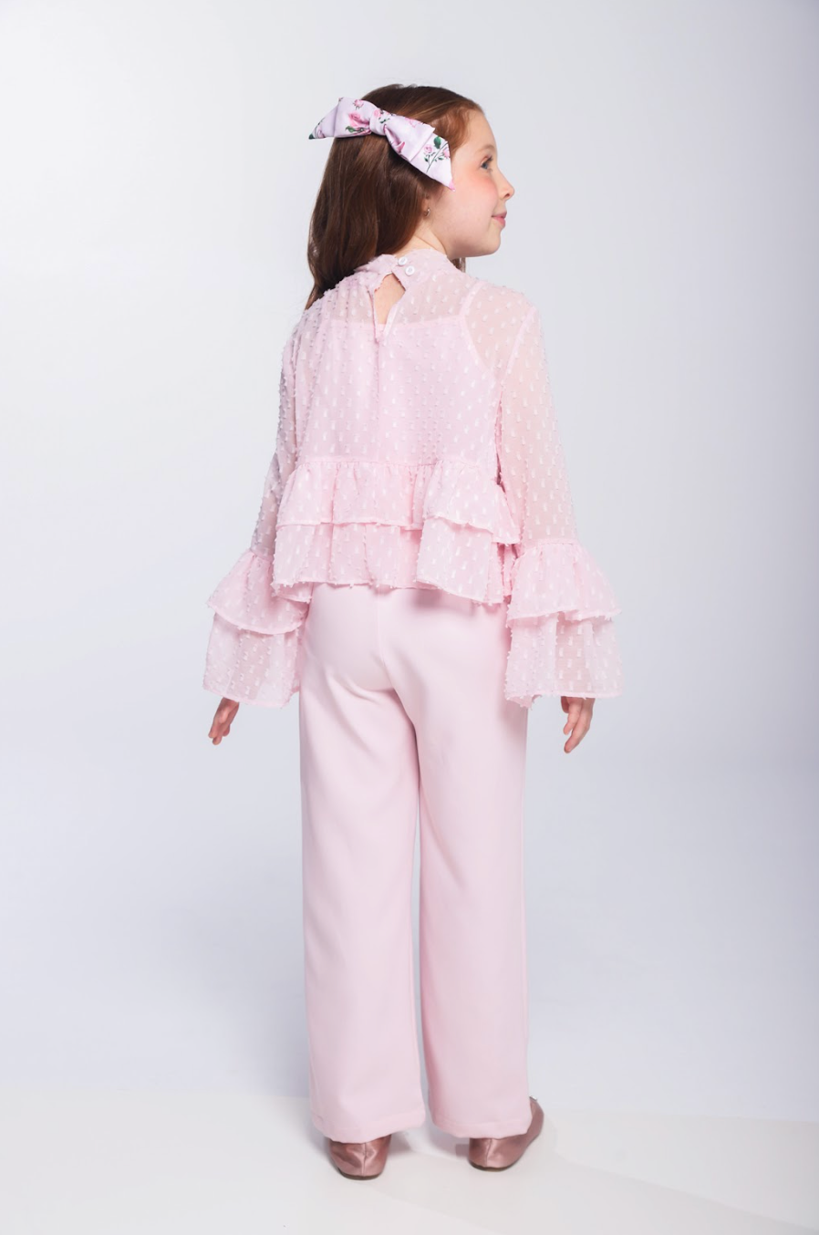 Conjunto Infantil Blusa Chiffon com Babados e Calça Alfaiataria - Luluzinha