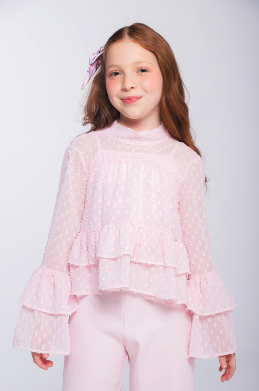 Conjunto Infantil Blusa Chiffon com Babados e Calça Alfaiataria - Luluzinha
