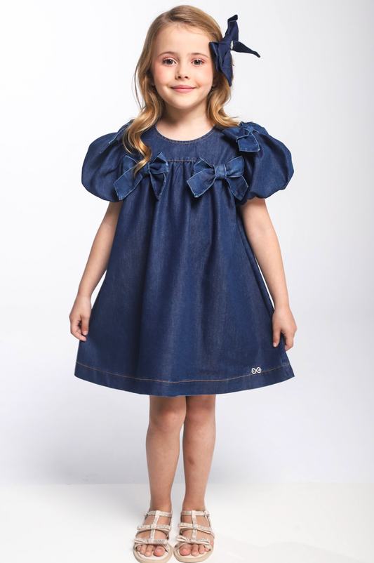 Vestido Infantil Jeans Aplicação Laços - Luluzinha