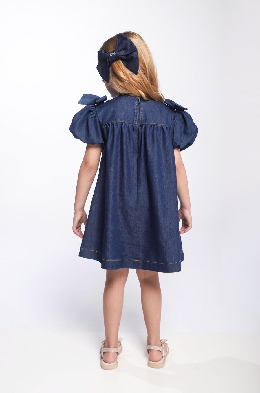 Vestido Infantil Jeans Aplicação Laços - Luluzinha