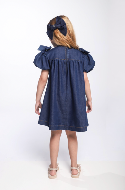 Vestido Infantil Jeans Aplicação Laços - Luluzinha