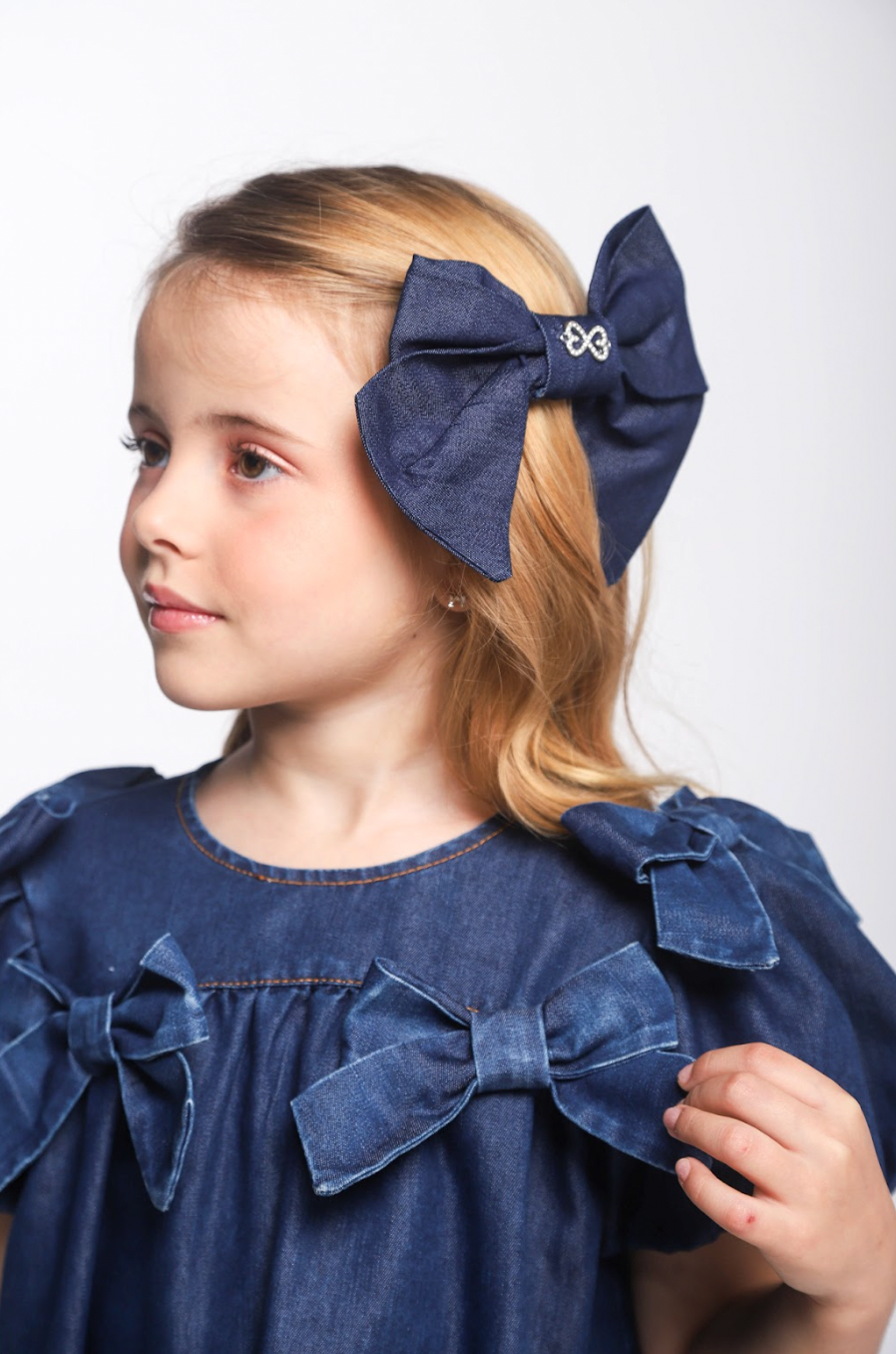 Vestido Infantil Jeans Aplicação Laços - Luluzinha