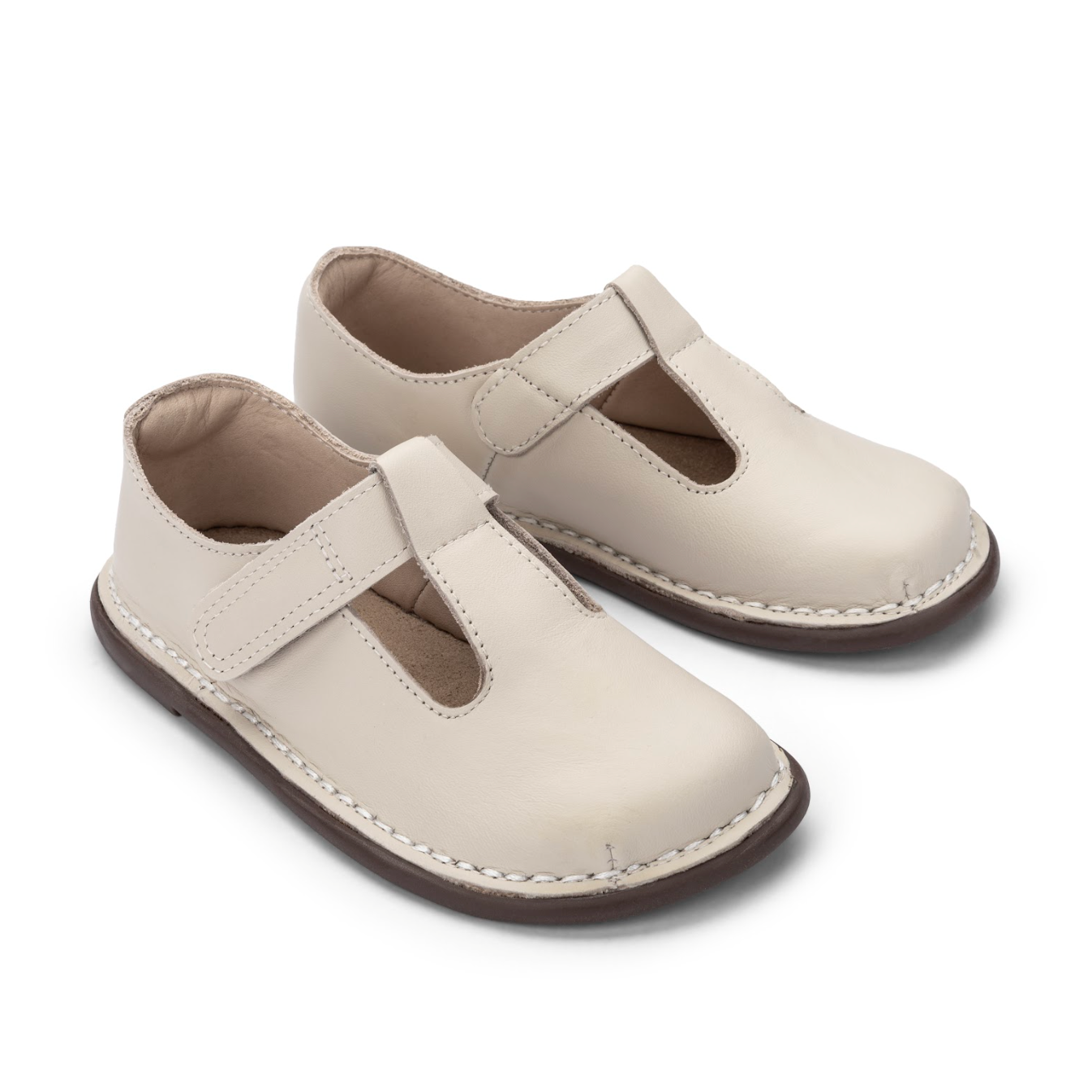 Sapato Infantil Couro Colegial Creme - Petit Cheval