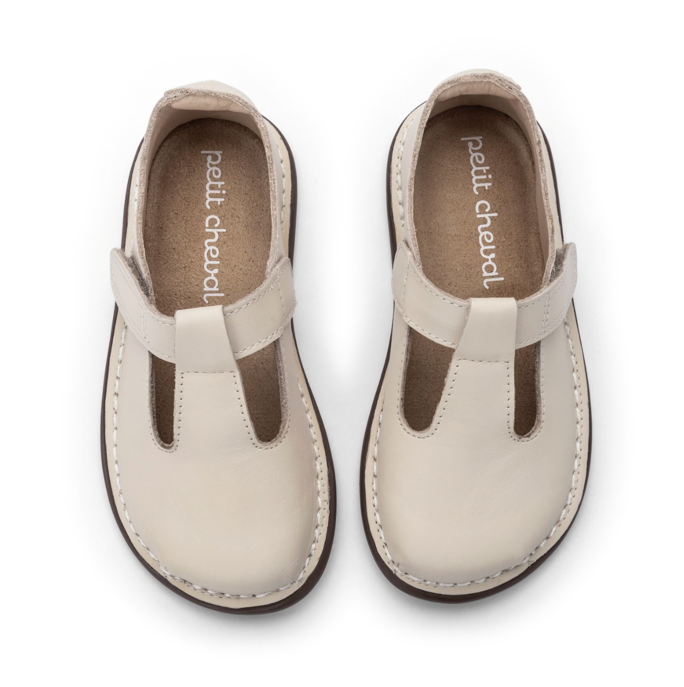 Sapato Infantil Couro Colegial Creme - Petit Cheval
