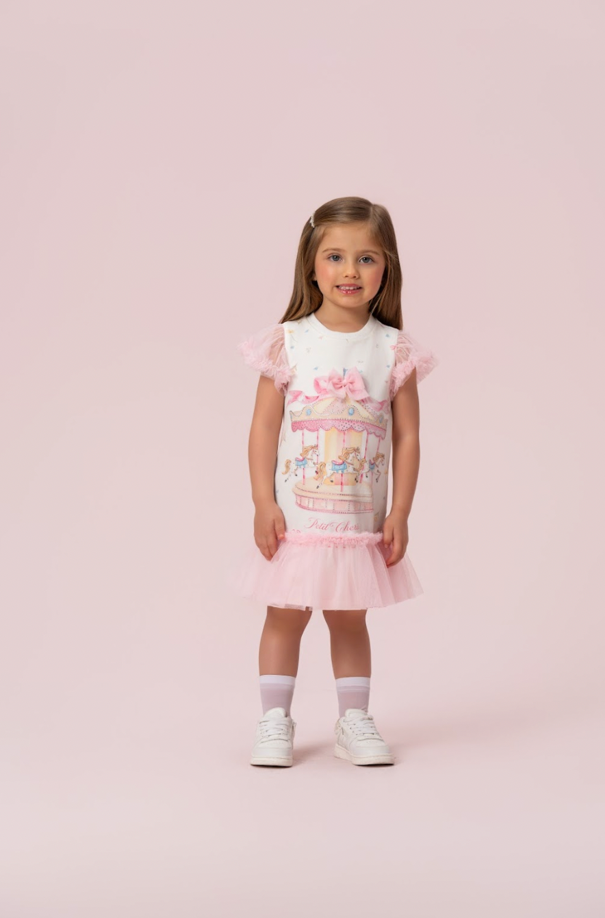 Vestido Infantil Carrossel Com Tule Rosa - Petit Cherie