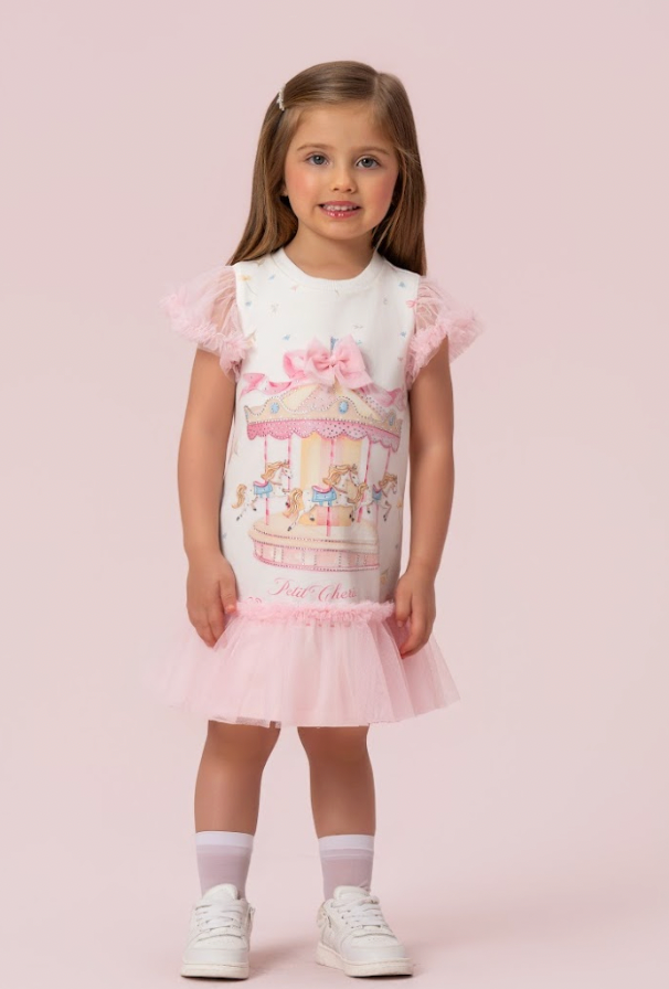 Vestido Infantil Carrossel Com Tule Rosa - Petit Cherie