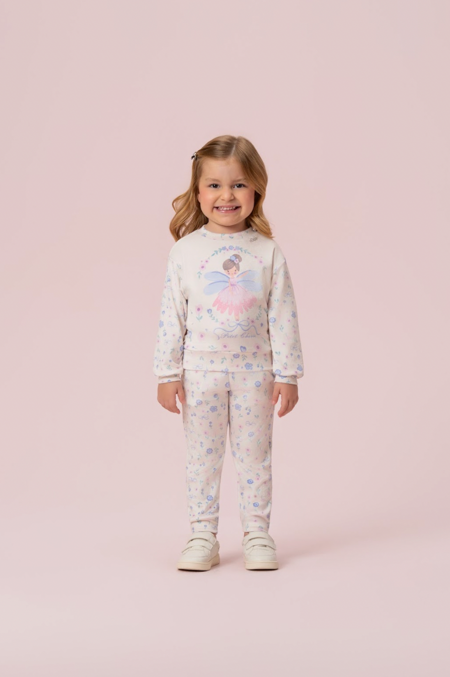 Conjunto Infantil Blus Blusa ML Fada E Calça Estampada Floral - Petit Cherie