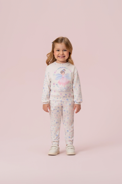 Conjunto Infantil Blus Blusa ML Fada E Calça Estampada Floral - Petit Cherie