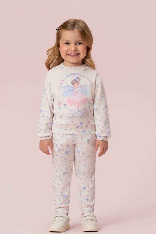 Conjunto Infantil Blus Blusa ML Fada E Calça Estampada Floral - Petit Cherie
