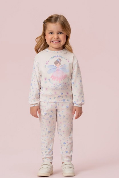 Conjunto Infantil Blus Blusa ML Fada E Calça Estampada Floral - Petit Cherie