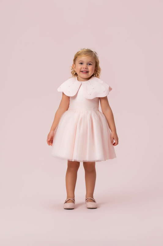 Vestido Infantil Festa Pelerine Bordada Rosa - Petit Cherie