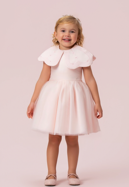 Vestido Infantil Festa Pelerine Bordada Rosa - Petit Cherie