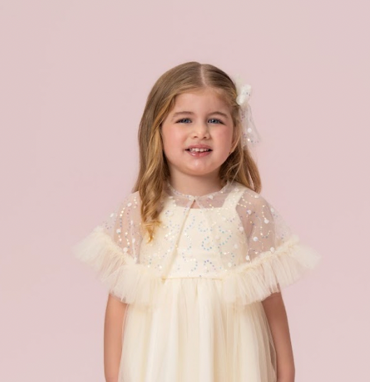 Vestido Infantil Festa com Capa Tule Bordado Creme - Petit Cherie