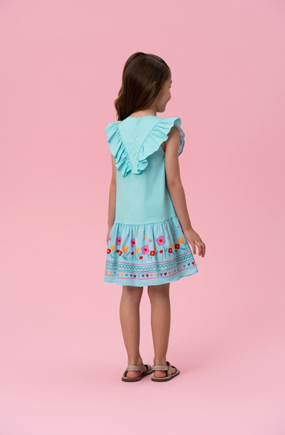 Vestido Infantil Tricoline Barrado Flores e Corações - Mon Sucre