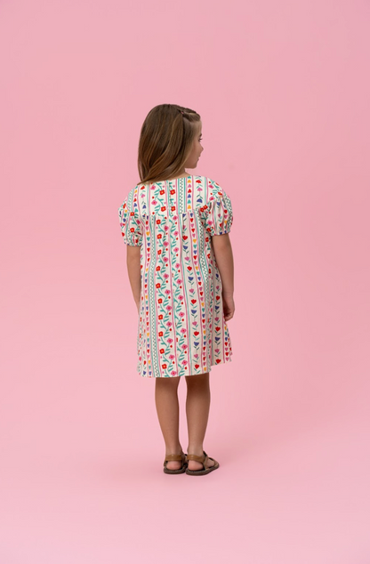 Vestido Infantil Trapézio Tricoline Flores e Corações - Mon Sucre