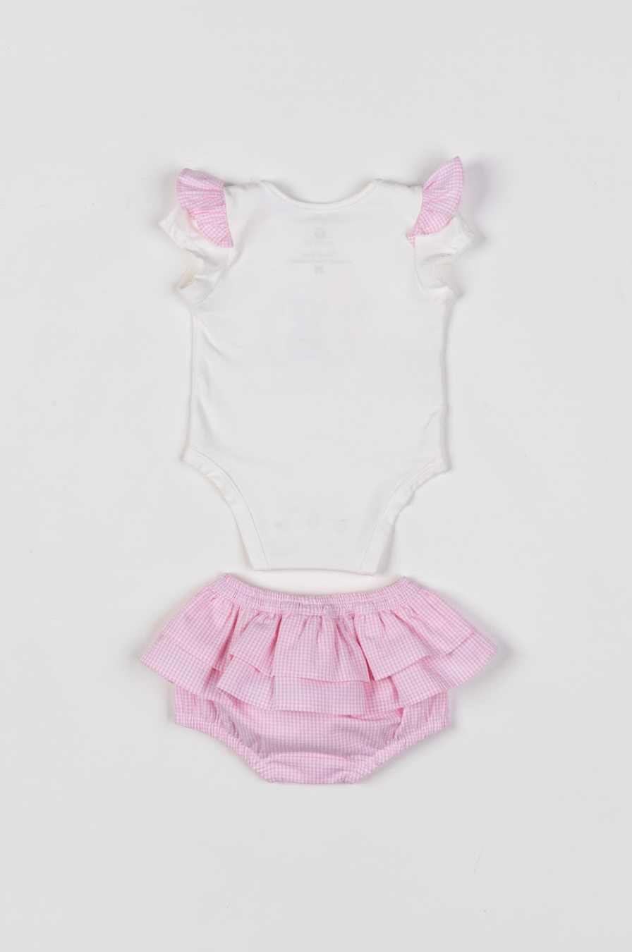Conjunto Bebê Body Com Estampa Ursinho E Calcinha Fofa Tricoline Rosa - Um Mais Um
