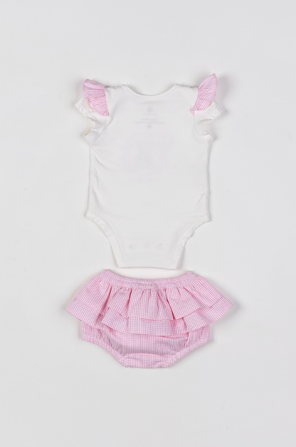 Conjunto Bebê Body Com Estampa Ursinho E Calcinha Fofa Tricoline Rosa - Um Mais Um