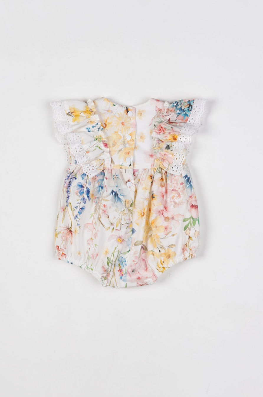 Romper Bebê Fofinho Algodão Babados e Lacinho Floral Candy - Um Mais Um