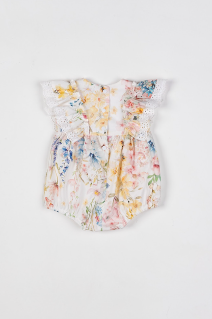 Romper Bebê Fofinho Algodão Babados e Lacinho Floral Candy - Um Mais Um