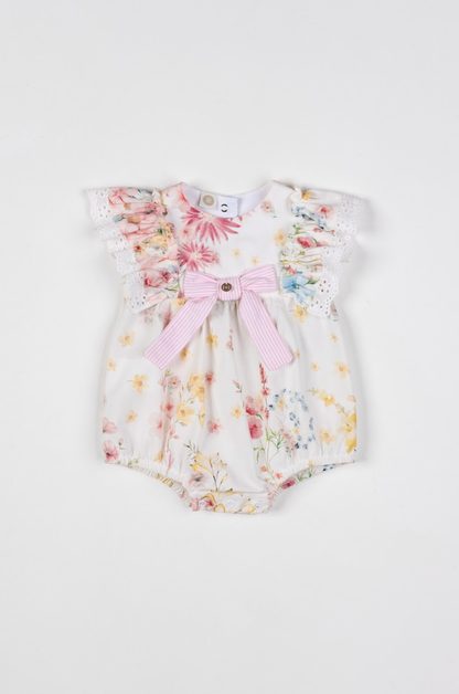 Romper Bebê Fofinho Algodão Babados e Lacinho Floral Candy - Um Mais Um