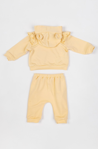 Conjunto Bebê Abrigo  Com Capuz E Calça  Com Babadinhos Amarelo - Um Mais Um PRÉ-VENDA