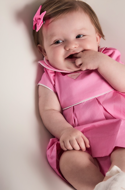 Vestido Bebê Algodão Com Calcinha E Gola Pregas Tricoline Pink - Um Mais Um