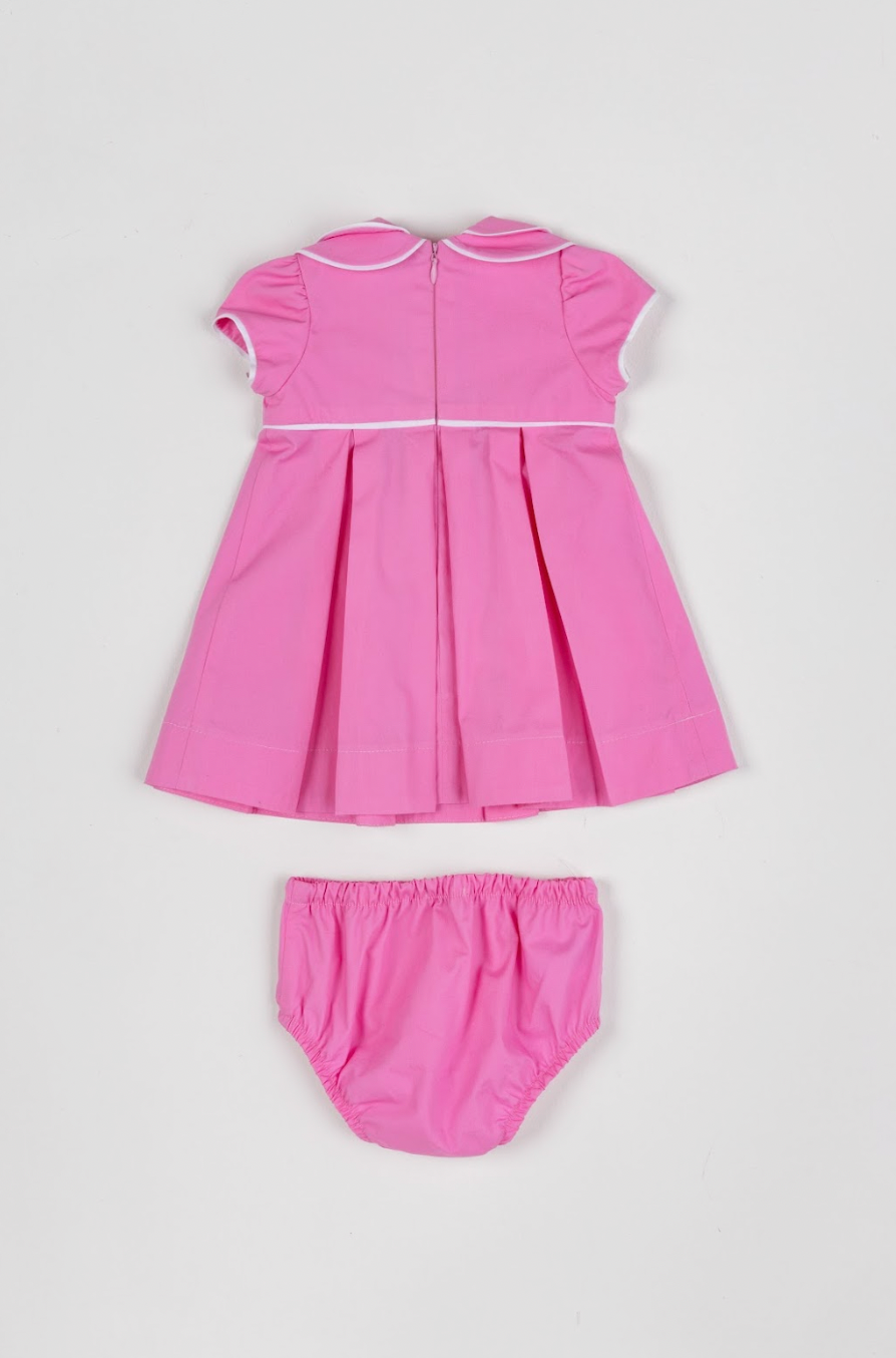 Vestido Bebê Algodão Com Calcinha E Gola Pregas Tricoline Pink - Um Mais Um