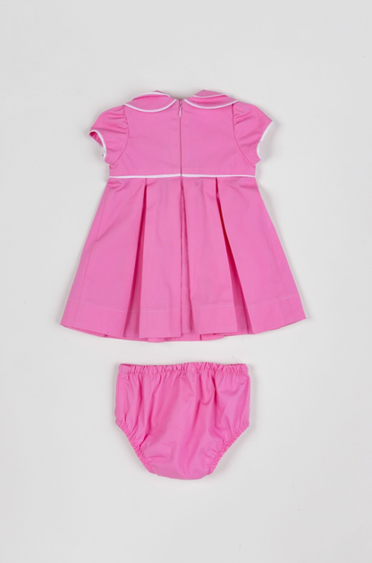 Vestido Bebê Algodão Com Calcinha E Gola Pregas Tricoline Pink - Um Mais Um