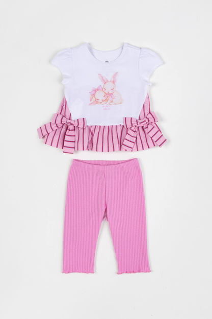 Conjunto Bebê Bata De Cotton Detalhe Tricoline E Calça Legging Rosa - Um Mais Um
