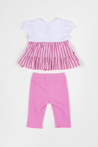 Conjunto Bebê Bata De Cotton Detalhe Tricoline E Calça Legging Rosa - Um Mais Um