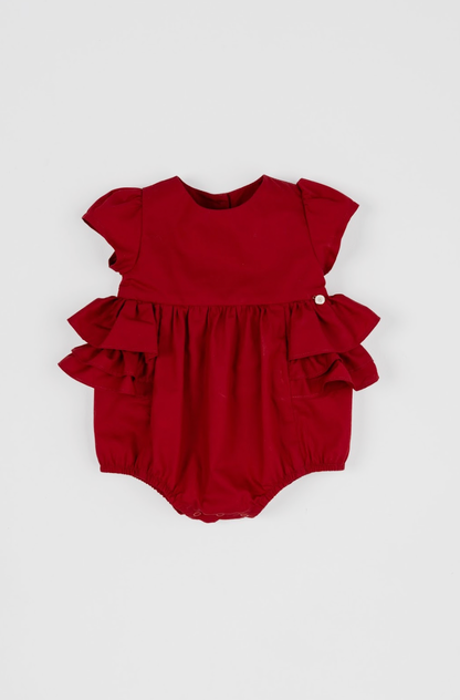 Romper Bebê Fofinho Tricoline Babados Vermelha - Um Mais Um PRÉ-VENDA