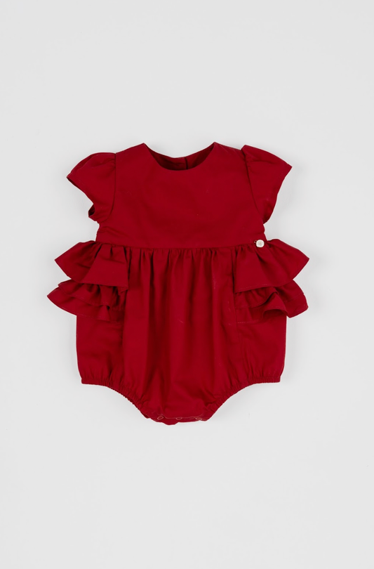 Romper Bebê Fofinho Tricoline Babados Vermelha - Um Mais Um PRÉ-VENDA