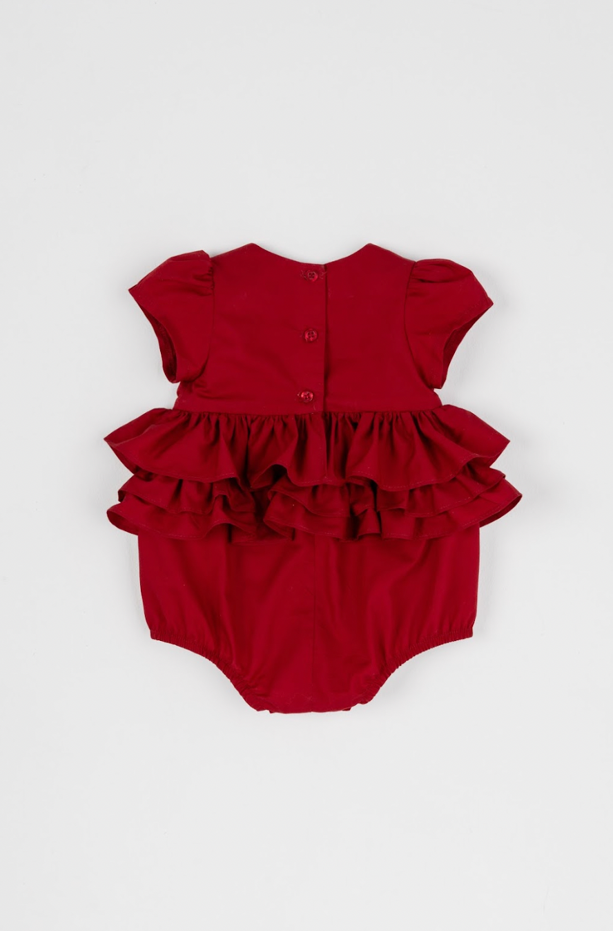 Romper Bebê Fofinho Tricoline Babados Vermelha - Um Mais Um PRÉ-VENDA