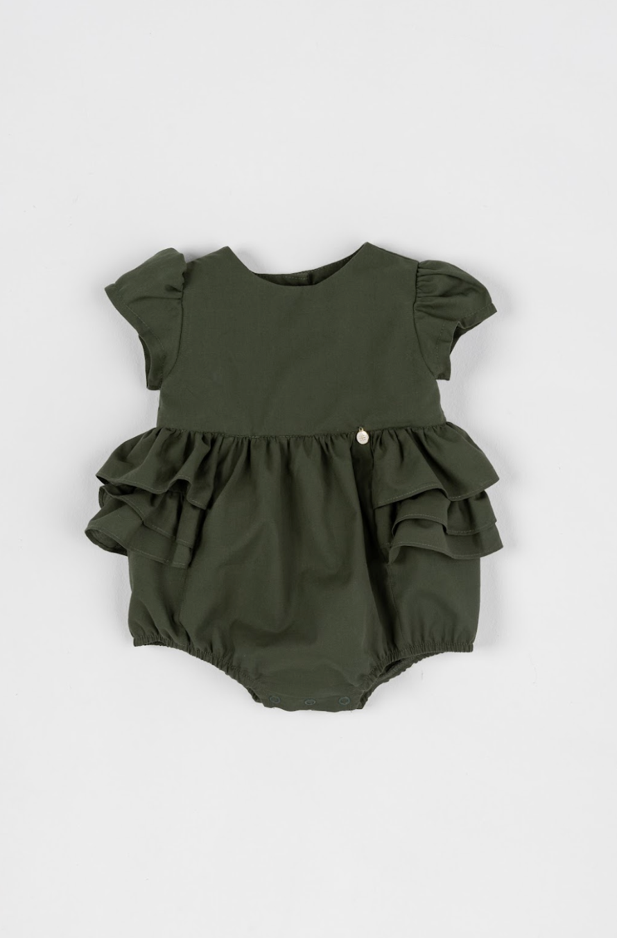 Romper Bebê Fofinho Tricoline Babados  Verde - Um Mais Um PRÉ-VENDA