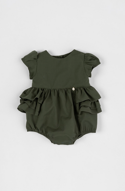 Romper Bebê Fofinho Tricoline Babados  Verde - Um Mais Um PRÉ-VENDA