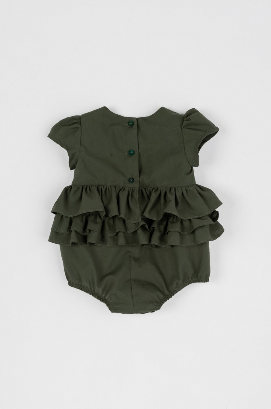 Romper Bebê Fofinho Tricoline Babados  Verde - Um Mais Um PRÉ-VENDA