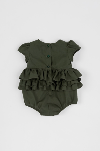 Romper Bebê Fofinho Tricoline Babados  Verde - Um Mais Um PRÉ-VENDA