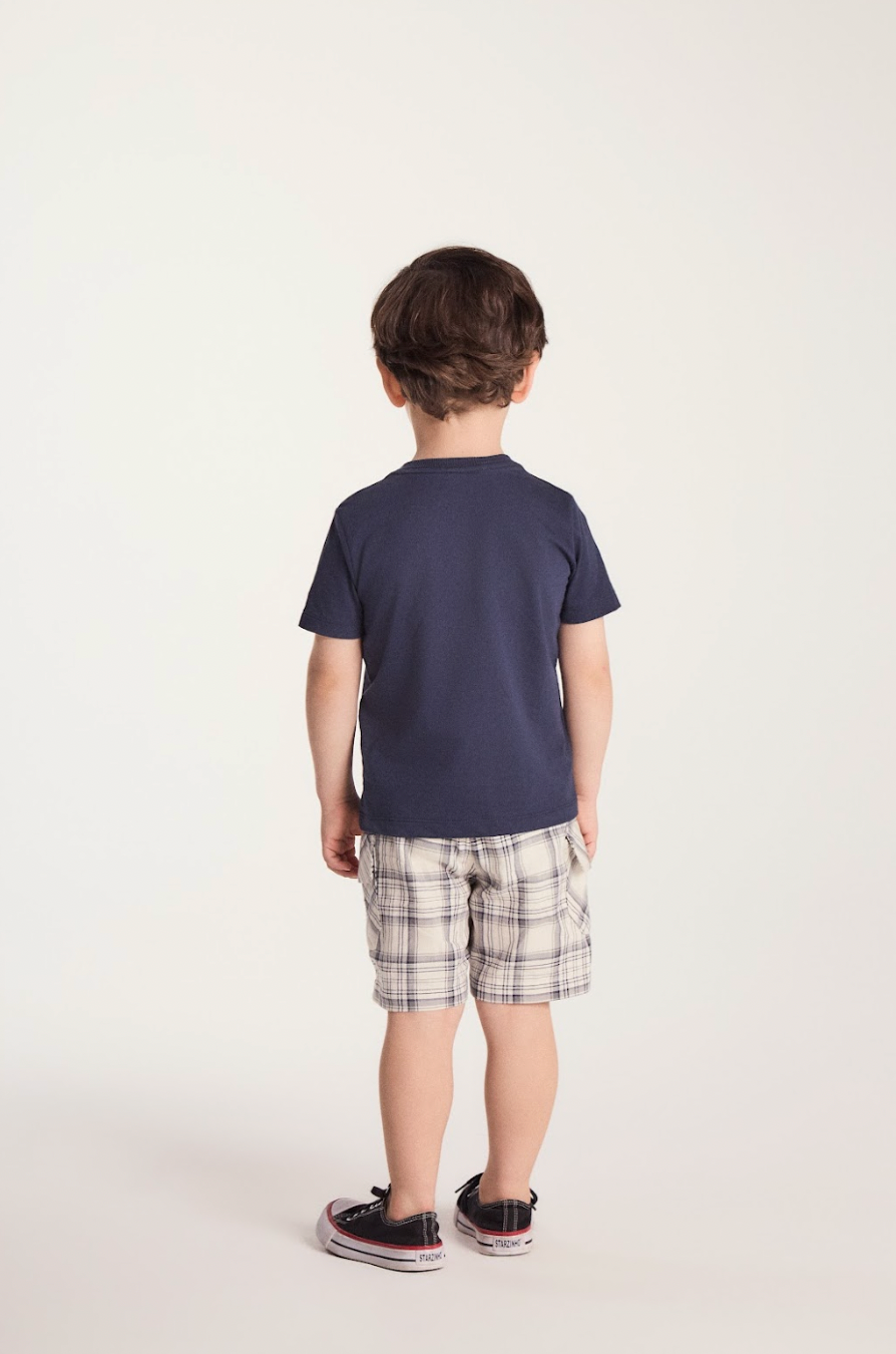 Conjunto Bebê Camiseta Com Estampa  E Bermuda Xadrez Bege - Um Mais Um PRÉ-VENDA