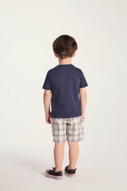 Conjunto Bebê Camiseta Com Estampa  E Bermuda Xadrez Bege - Um Mais Um PRÉ-VENDA