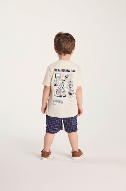 Conjunto Bebê Camiseta Com Estampa E Bermuda Sarja Listrada Marinho - Um Mais Um PRÉ-VENDA