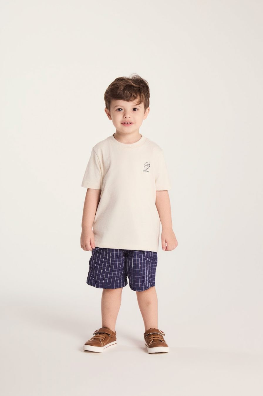 Conjunto Bebê Camiseta Com Estampa E Bermuda Sarja Listrada Marinho - Um Mais Um PRÉ-VENDA
