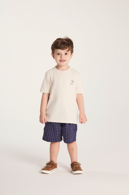 Conjunto Bebê Camiseta Com Estampa E Bermuda Sarja Listrada Marinho - Um Mais Um PRÉ-VENDA