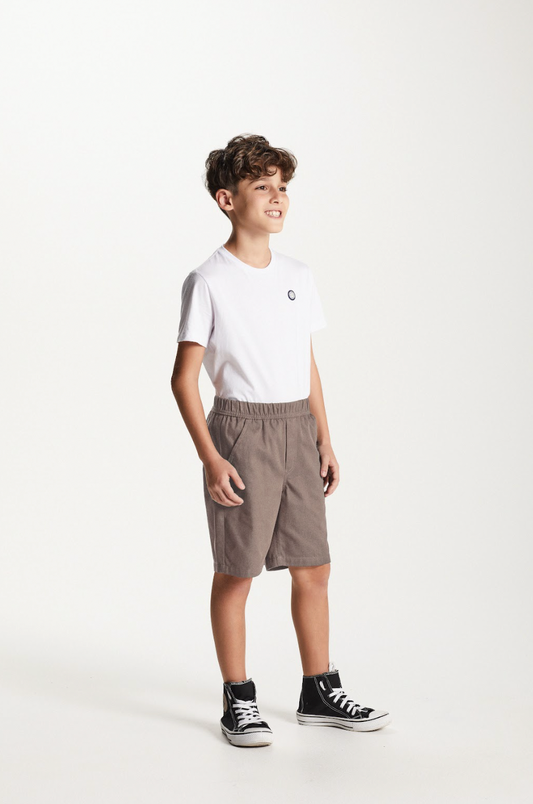 Bermuda Infantil Sarja Confort  Bege - Um Mais Um PRÉ-VENDA