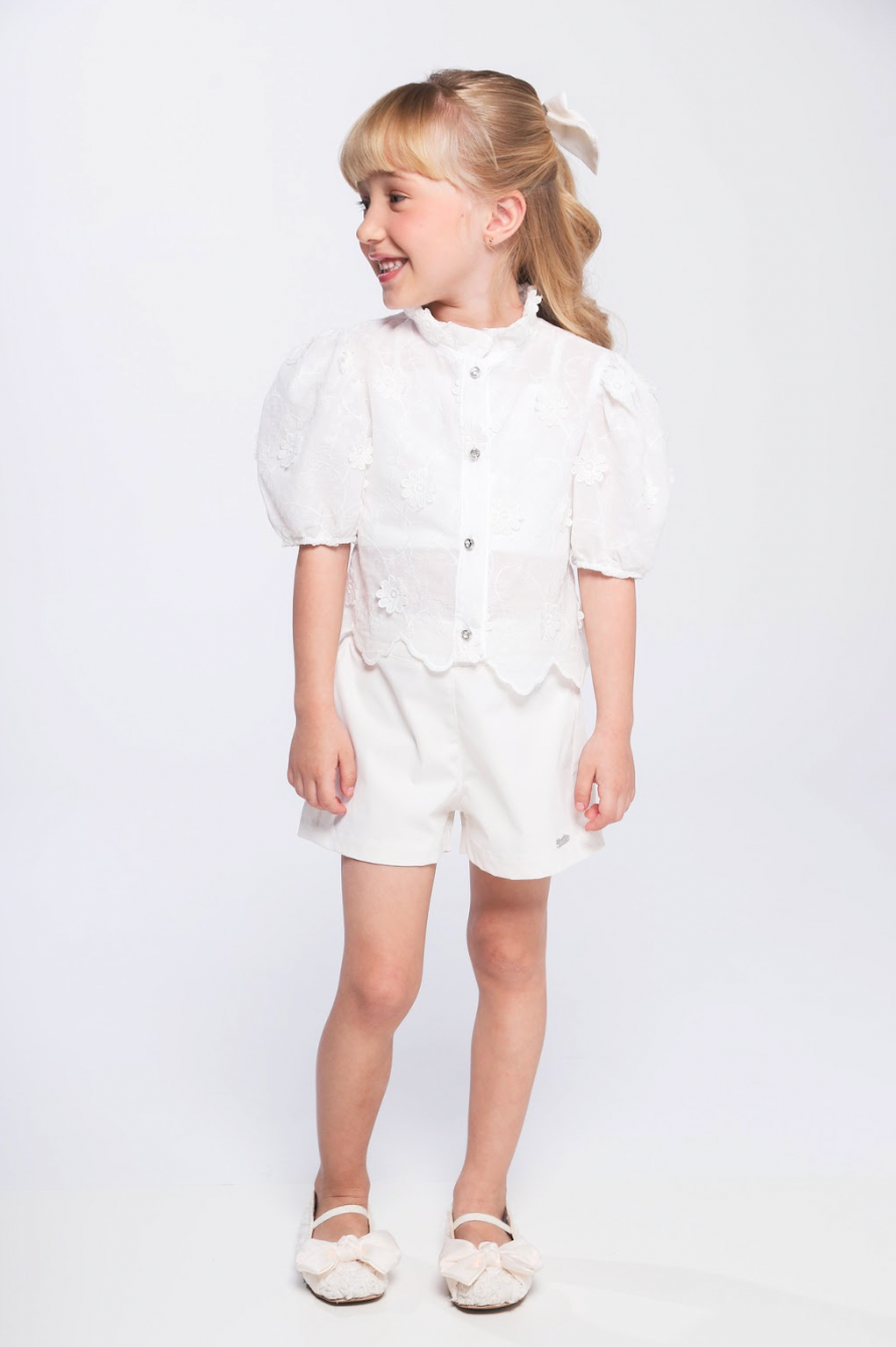 Conjunto Infantil Camisa Laise 3D com Barrado e Shorts Alfaiataria - Luluzinha