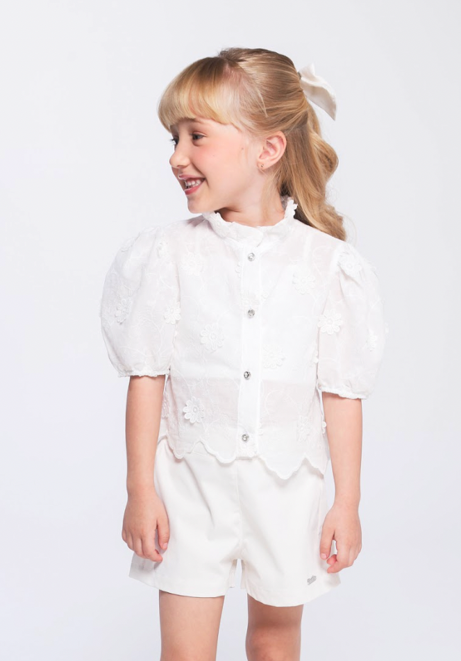 Conjunto Infantil Camisa Laise 3D com Barrado e Shorts Alfaiataria - Luluzinha