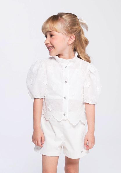 Conjunto Infantil Camisa Laise 3D com Barrado e Shorts Alfaiataria - Luluzinha