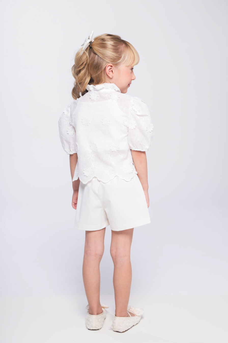 Conjunto Infantil Camisa Laise 3D com Barrado e Shorts Alfaiataria - Luluzinha