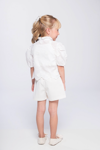 Conjunto Infantil Camisa Laise 3D com Barrado e Shorts Alfaiataria - Luluzinha